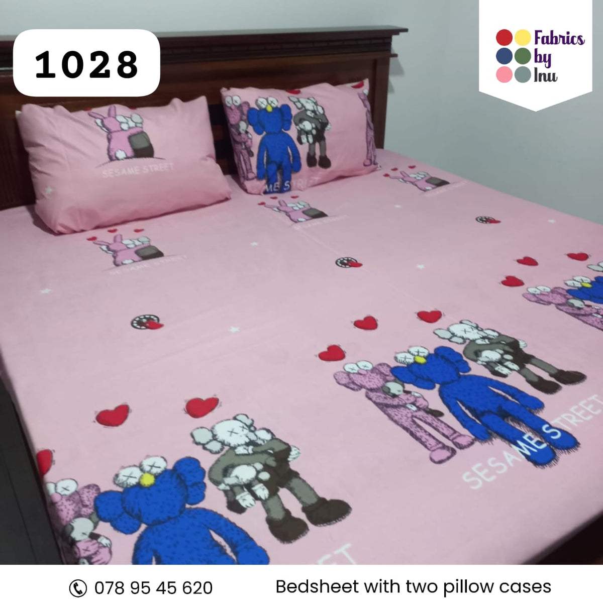 Pink KAWS x Sesame Street Fitted Bedsheet Set