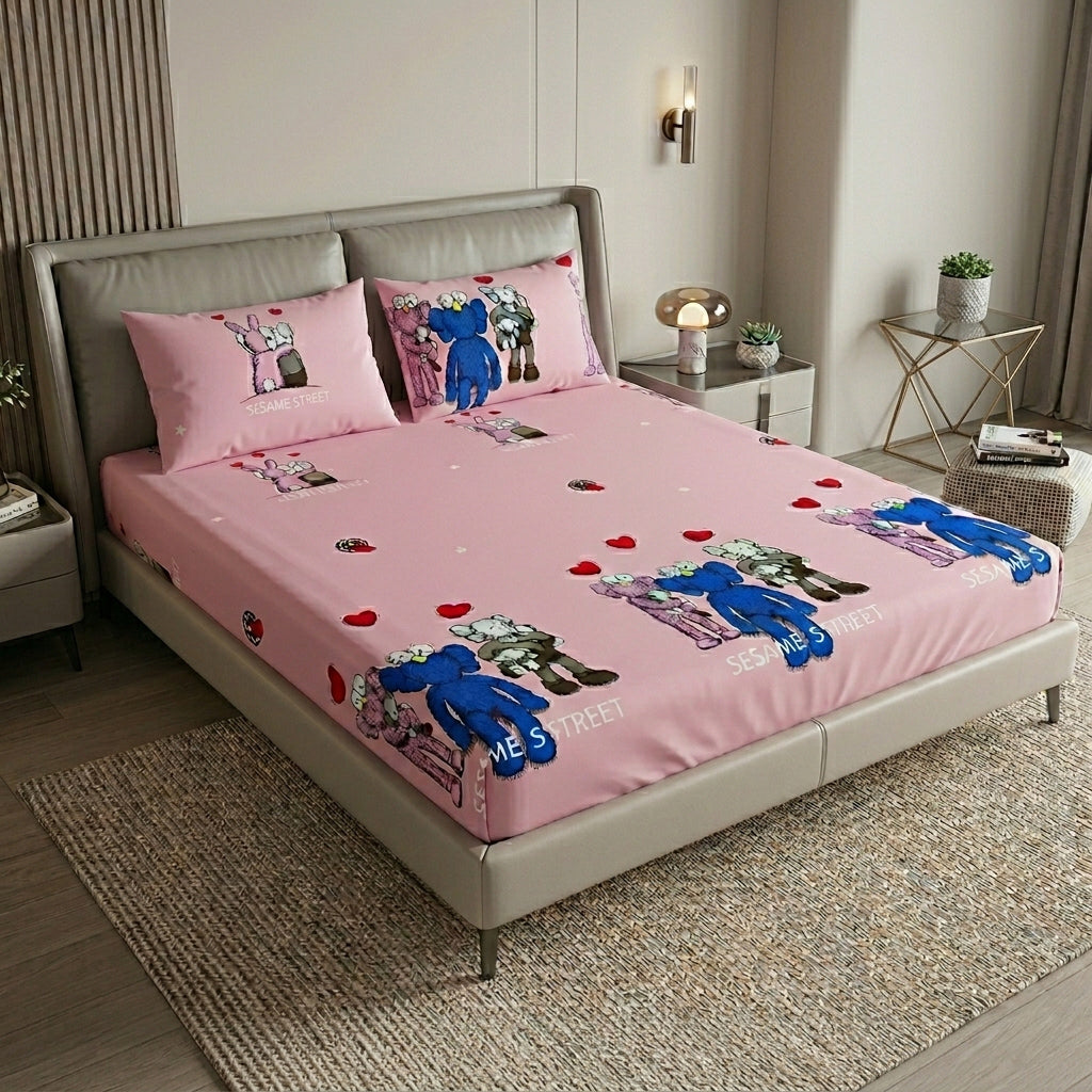 Pink KAWS x Sesame Street Fitted Bedsheet Set