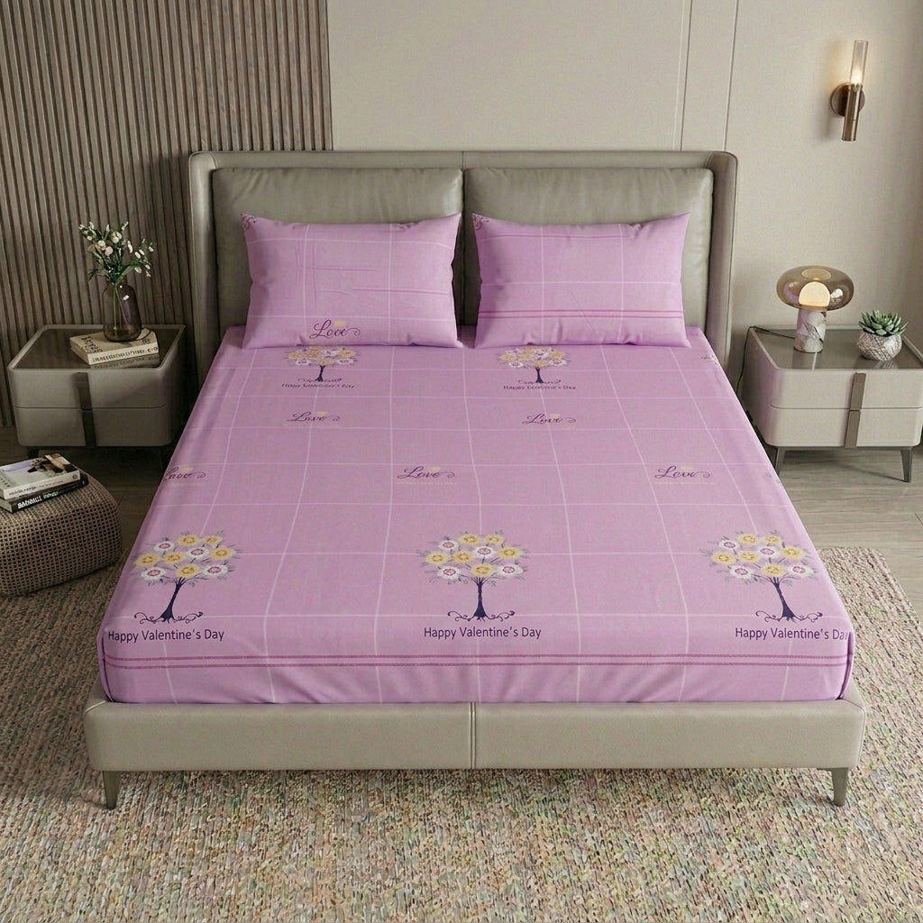 Purple Plaid "Happy Valentine's Day" Tree Motif Bedding Set