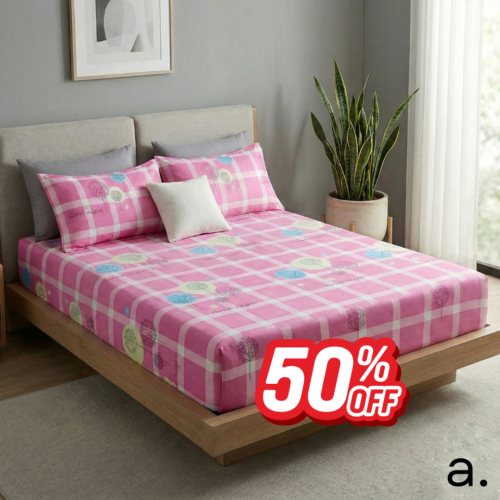Modern Pink Plaid Whimsical Tree Design & "Good Night" Bedding Set