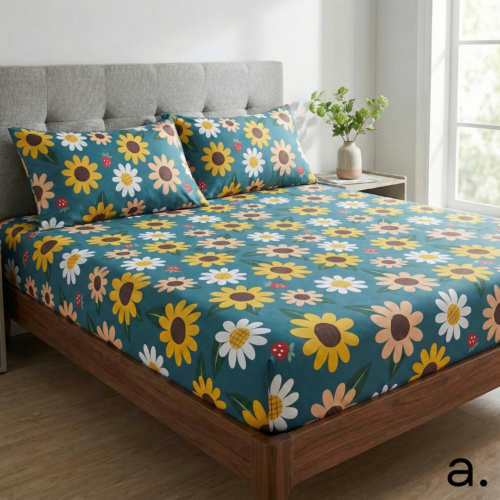 Teal Summer Garden Vibrant Sunflower Floral Bedding Set