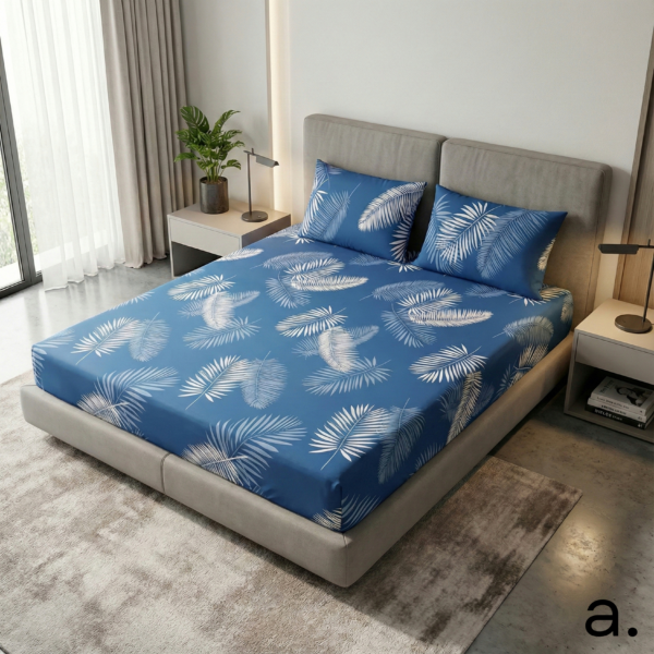 Midnight Blue & White Tropical Palm Leaf Bedding Set