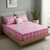 Modern Pink Plaid Whimsical Tree Design & "Good Night" Bedding Set
