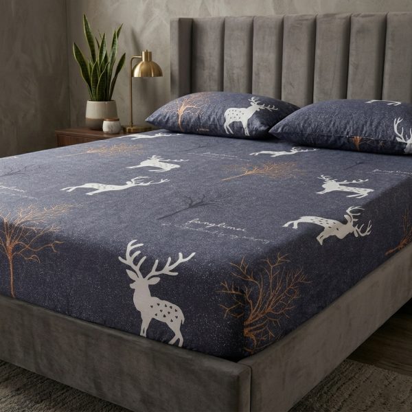 The Midnight Forest Collection White Stag Motif Bedsheet Set