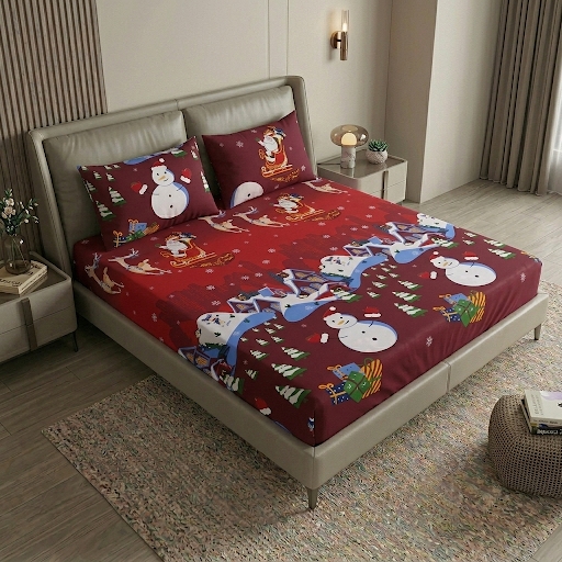 Festive Red Snowman & Santa Holiday Bedsheet Set