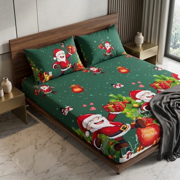 The Festive Green Santa Holiday Bedsheet The Festive Green Santa Holiday Bedsheet
