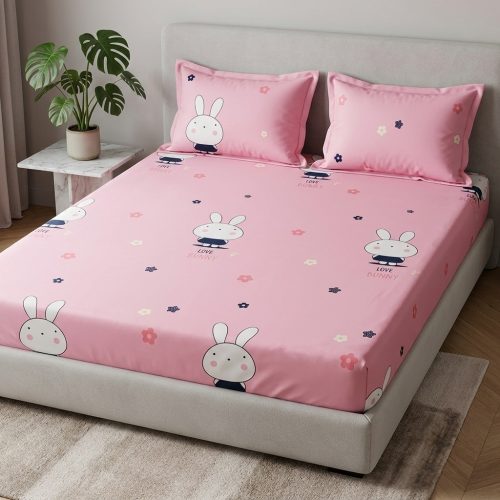 Pastel Pink Kawaii Rabbit & Blossom "Sweet Dreams" Bedsheet Set Pastel Pink Kawaii Rabbit & Blossom "Sweet Dreams" Bedsheet Set