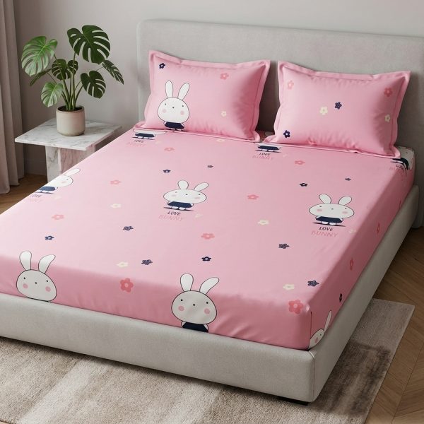 Pastel Pink Kawaii Rabbit & Blossom "Sweet Dreams" Bedsheet Set Pastel Pink Kawaii Rabbit & Blossom "Sweet Dreams" Bedsheet Set