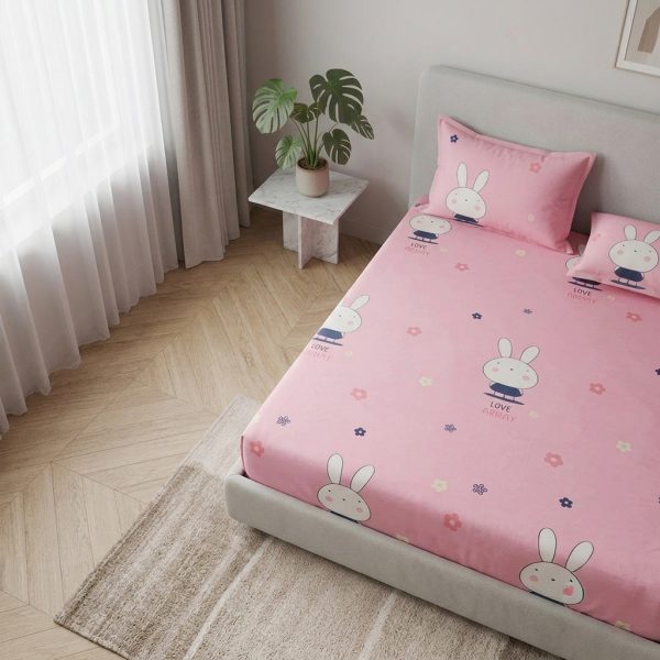 Pastel Pink Kawaii Rabbit & Blossom "Sweet Dreams" Bedsheet Set Pastel Pink Kawaii Rabbit & Blossom Bedsheet Set