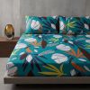 Modern White Floral & Tropical Leaf "Teal Oasis" Bedsheet Set Modern White Floral & Tropical Leaf "Teal Oasis" Bedsheet Set