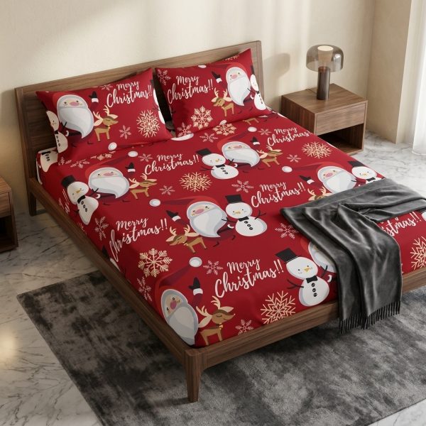 Festive Santa & Snowman "Merry Christmas" Bedsheet Set Festive Santa & Snowman "Merry Christmas" Bedsheet Set