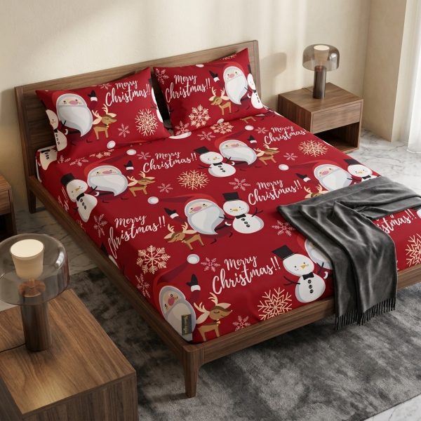 Festive Santa & Snowman "Merry Christmas" Bedsheet Set Festive Santa & Snowman "Merry Christmas" Bedsheet Set