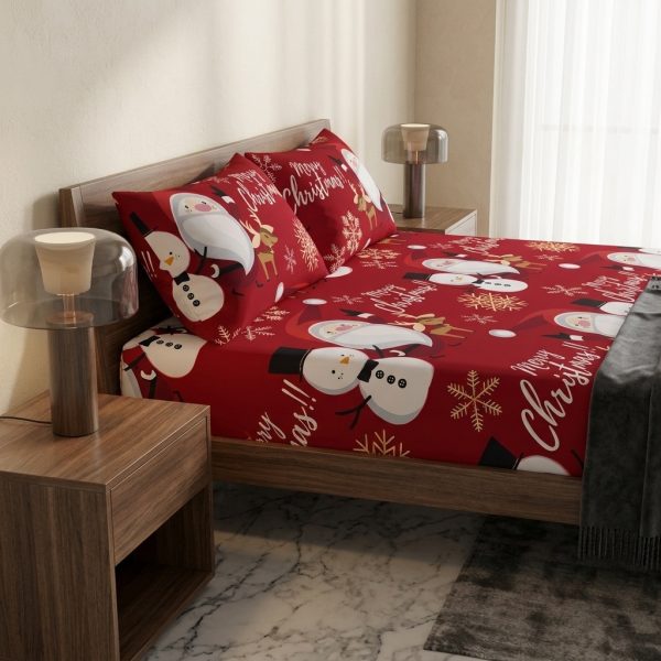 Festive Santa & Snowman "Merry Christmas" Bedsheet Set Festive Santa & Snowman "Merry Christmas" Bedsheet Set