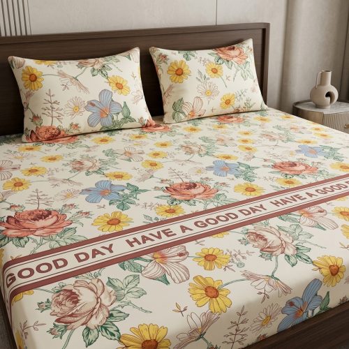 Vintage Ivory Rose & Daisy Vintage Rose & Daisy "Have a Good Day" Bedsheet Set